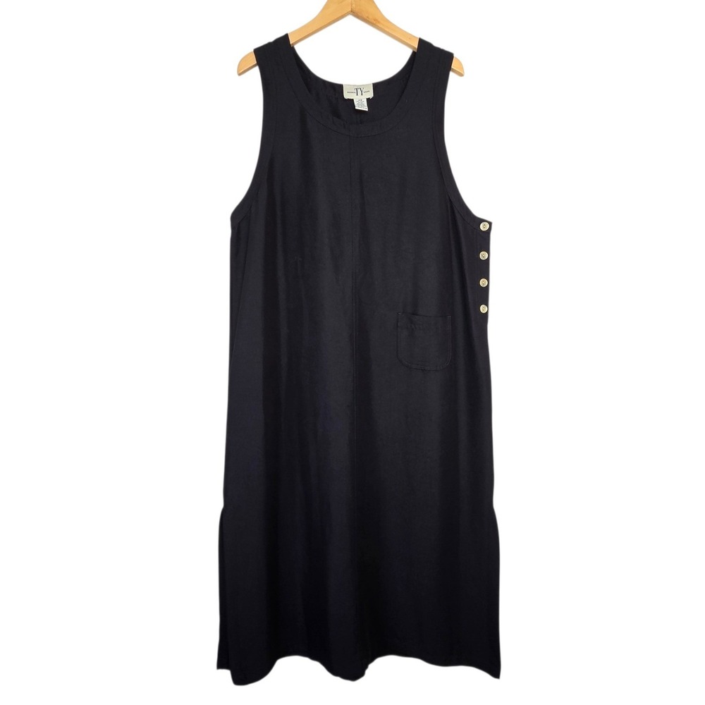 Vintage Womens 90s Black Pinafore Overall Jumper Dress 16W Minimalist